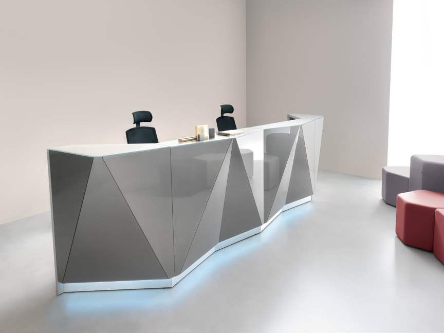 Banque d'accueil ALPHA - Verre laqué avec façade lumineuse LED et design minimaliste_0