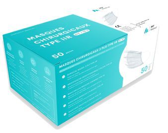 Boite de 50 masques chirurgicaux jetables blanc non stérile - type IIR adulte - MIF MEDICAL_0