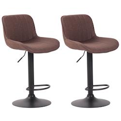 Décoshop26 - Lot de 2 tabourets de bar chaises hautes en tissu marron coutures verticales support en métal noir 10_0004287 - marron 3000252024912_0