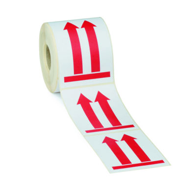 Etiquettes adhésives pré-imprimées FRAGILE couleur rouge avec écriture  blanche rouleau de 1000 pièces colle permanente