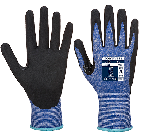 Gant anti-coupures bleu et noir large AP52B8RL - HPPE, paume nitrile sablée, renfort pouce-index_0