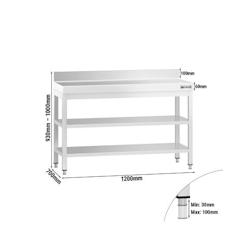 GGM Gastro Tables Inox de Travail Premium avec Dosseret et 2 étagères - Profondeur 700 mm - ATK127AZB - 4063326276012_0