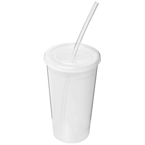 Gobelet à double paroi Stadium 350 ml - translucide avec paille flexible en silicone - Fabriqué au Royaume-Uni_0