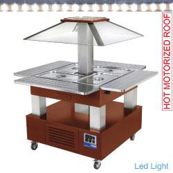 Ilot buffet chauffant bain-marie - coupole motorisée - 4x GN1/1-150 (bois foncé) - CBM/4D-C1+KM_0