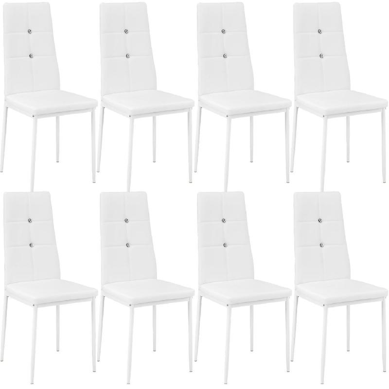 Lot de 8 chaises de salle à manger - design élégant avec faux diamants - brillant blanc - modèle 08_0000003_0