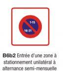 Panneau routier type B6b2 - Signalisation verticale de police pour zones à stationnement unilatéral_0