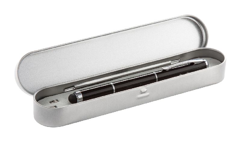 Pointeur laser multifonctionnel - Stylo bille encre bleue, stylet, lampe LED et étui en métal_0