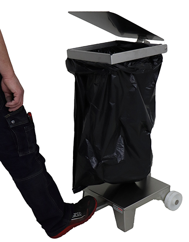 Support sac poubelle inox à pédale - Avec couvercle et roulettes - 9791_0