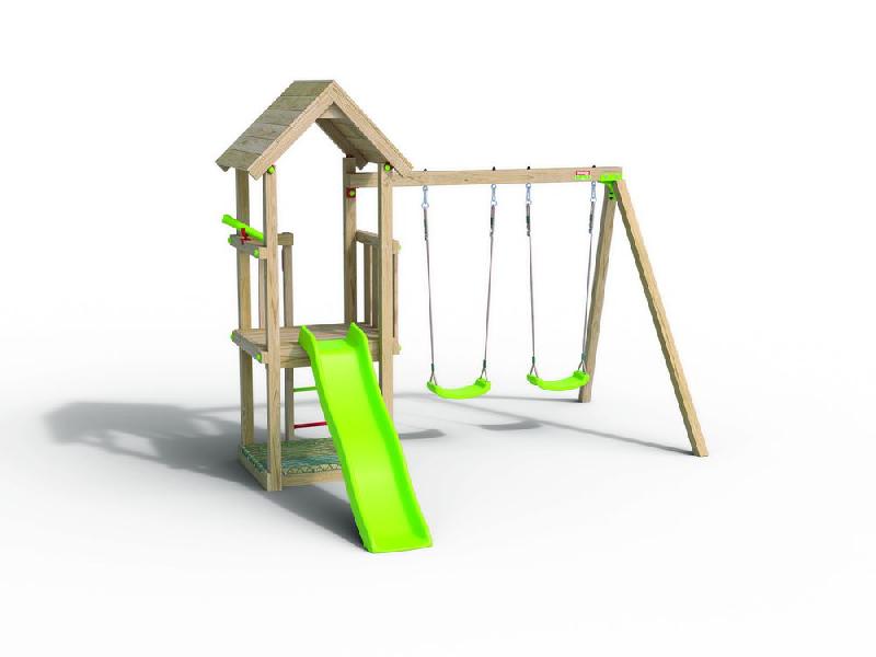 Aire de jeux Xplorer - 2 balançoires - toboggan 1,73 m - bac à sable - structure pour 6 enfants - fabrication française_0