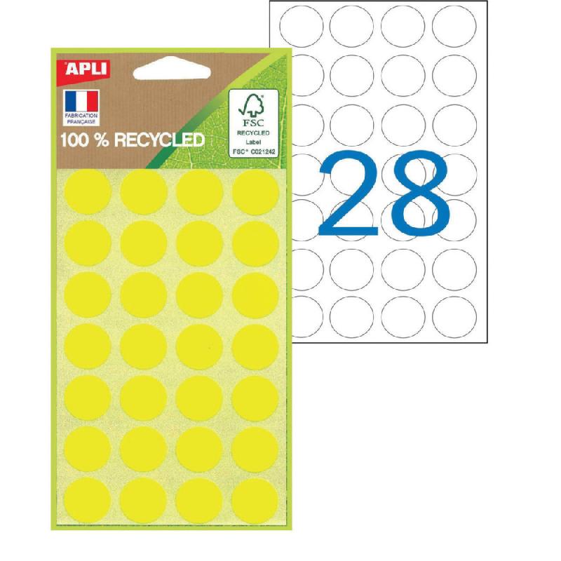 APLI Pastilles adhésives recyclées Ø 15 mm - 101785 - Pochette de 168 - Jaune_0