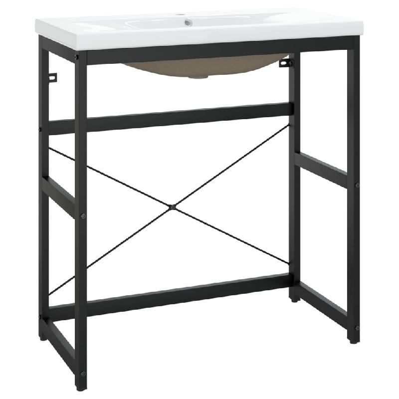 Cadre de lavabo de salle de bain - Vasque à encastrer en céramique 79 x 38 x 83 cm - Fer noir_0