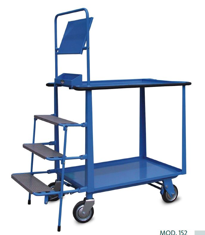 Chariot préparation de commandes - monobloc pour ateliers et entrepôts avec escabeau pliant et frein de stationnement - capacité jusqu'à 400 kg_0