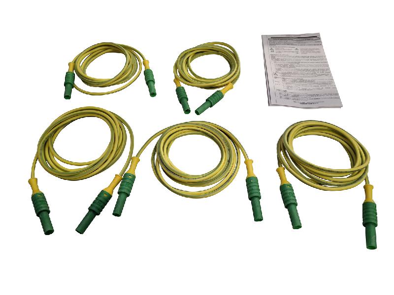 CHAUVIN ARNOUX - Jeu de 5 cordons connecteur banane femelle diamètre 4 isolée - couleur vert jaune_0