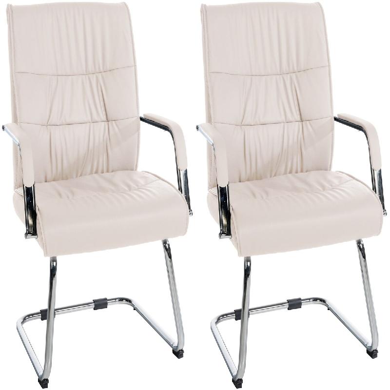 Décoshop26 - Lot de 2 fauteuils de bureau visiteur avec accoudoirs ergonomique en similicuir crème structure en métal chromé 10_0007847 - 30002663_0