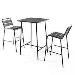 Oviala Business Ensemble table de bar et 2 chaises hautes en métal gris - Oviala - gris acier 105928_0