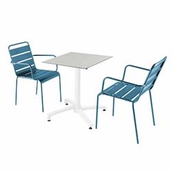 Oviala Business Ensemble table pour terrasse stratifié terrazzo et 2 chaises bleu pacific - bleu métal 110698_0