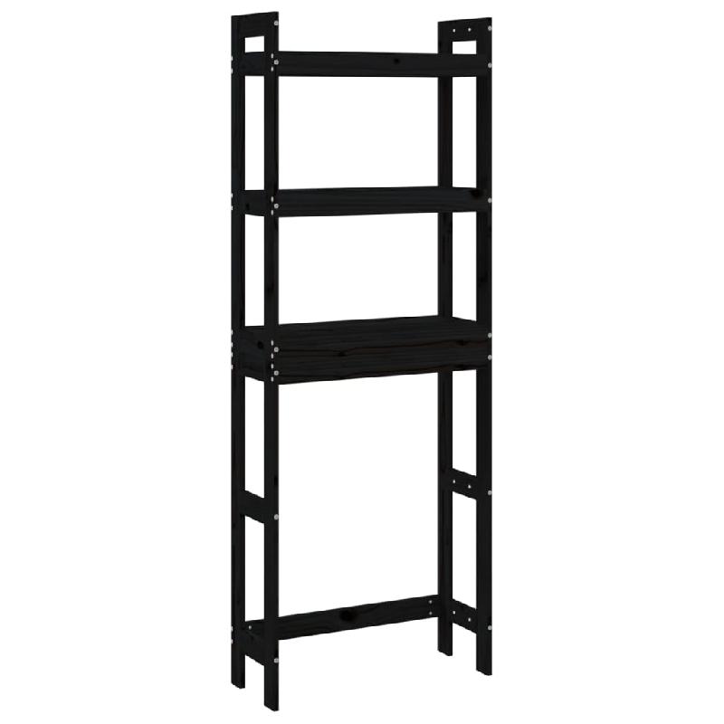 Étagère de toilette 63 x 26 x 171 cm en bois de pin massif noir - 3 étagères de rangement_0