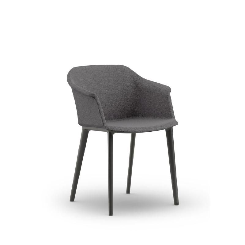 FAUTEUIL VISITEUR AVA - TISSU GRIS PIEDS PVC NOIR