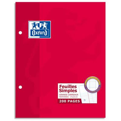 Fiches bristol perforées - 30 feuilles A5 14.8 x 21 cm - 210 g/m² - Petits  carreaux - Bristol 2.0 - Oxford - Rouge - Fiche Bristol - Copies - Feuilles