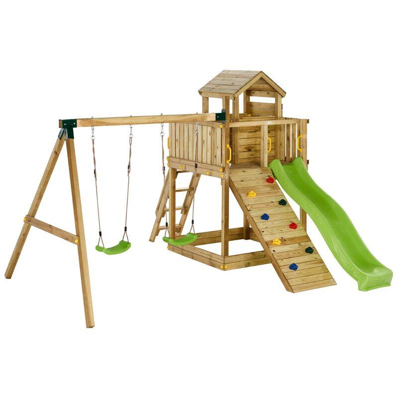 KANGUI AIRE DE JEUX PORTIQUE EN BOIS WAPITI DOUBLE BALANÇOIRE