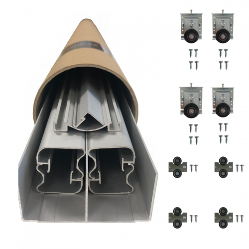 KIT COMPLET DOLCE POUR SYSTÈME DE PORTE COULISSANTE - 2 VANTAUX - LARGEUR 2 M - ARGENT ANODISÉ ATRIUS