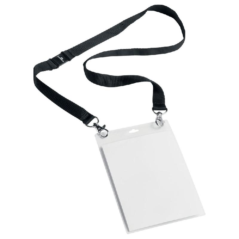 KIT PORTE-BADGE EVENEMENTIEL DURABLE A6 - LACET TEXTILE NOIR (PAQUET 10 UNITES)