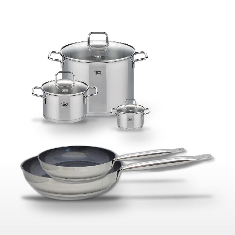 Lot 2 Poêles 24/28 cm & 3 Faitouts 12/20/26 cm Elo Profi Therm Platinum - gris inox 3176239952520_0