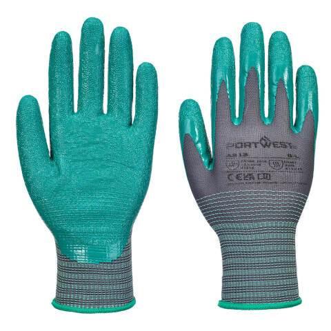 LOT DE 2 - PORTWEST A313 GANT GRIP 15 EN NITRILE - GRIS /VERT - TAILLE M - LOT DE 12 PAIRES
