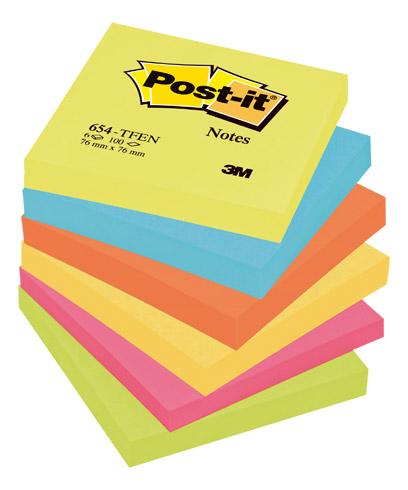 LOT DE 12 - NOTES REPOSITIONNABLES COULEURS ENERGETIC POST-IT 76 X 76 MM - BLOC DE 100 FEUILLES