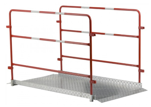 Passerelle de chantier - embase en tôle galvanisée - garde-corps époxy rouge RAL 3020_0