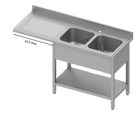 Plonge inox 2 bacs avec passage lave-vaisselle à droite 1600x700x900 - P934917160_0