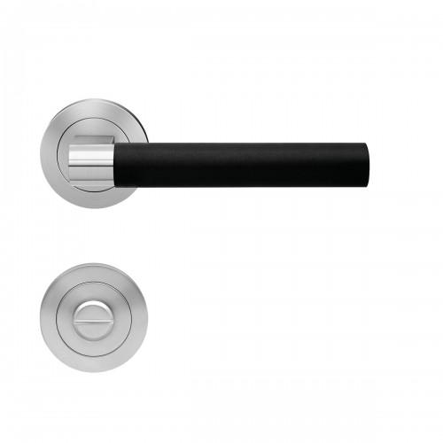 POIGNÉES DE PORTE SUR ROSACES RONDES SÉRIE ER 45LS MADEIRA - SATINÉ -CONDAMNATION KARCHER DESIGN