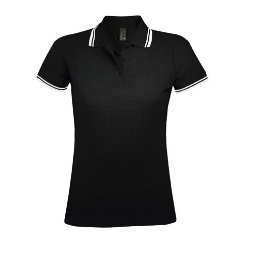 POLO PERSONNALISABLE FEMME EN COTON PEIGNÉ NOIR/BLANC