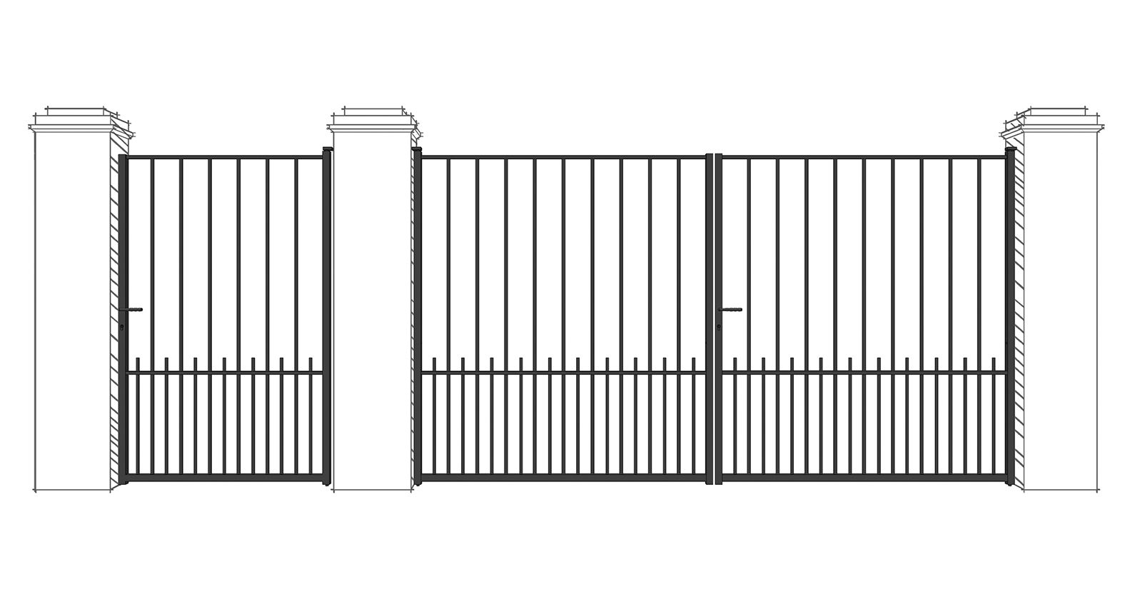 Portail coulissant Majorque - Ossature tube 35x35x2 - Barreaudage tube diamètre 17x2 - Soubassement barreaux ronds pleins diamètre 14_0