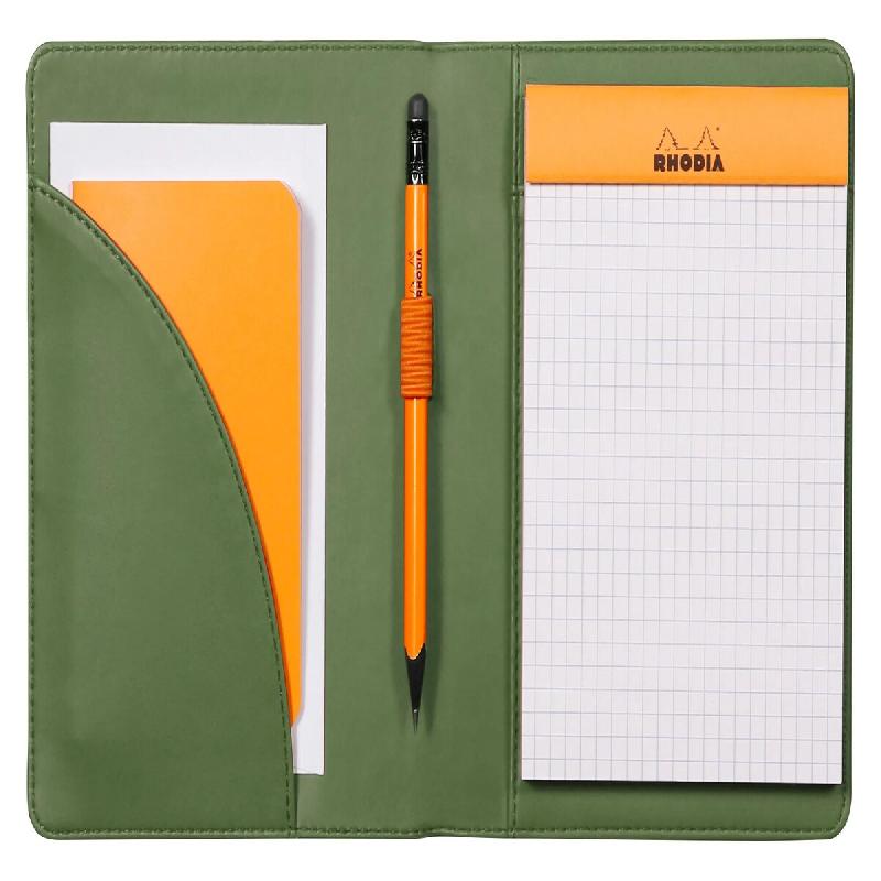 RHODIA 213003C - Livret Porte-Bloc et Porte-Documents N°13 Sauge - pour Bloc-Notes ou Carnets de Format A6 (10,5x14,8 cm) - Simili Cuir Italien Premi_0
