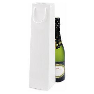 SAC PELLICULÉ BRILLANT BLANC À POIGNÉES CORDELIÈRES POUR 1 BOUTEILLE 10 X 40 X 10 CM