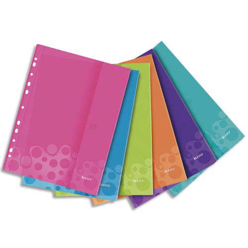 LOT DE POCHETTES PERFORÉES WOW, PP, A4, ASSORTI DE COULEURS - LOT DE 2