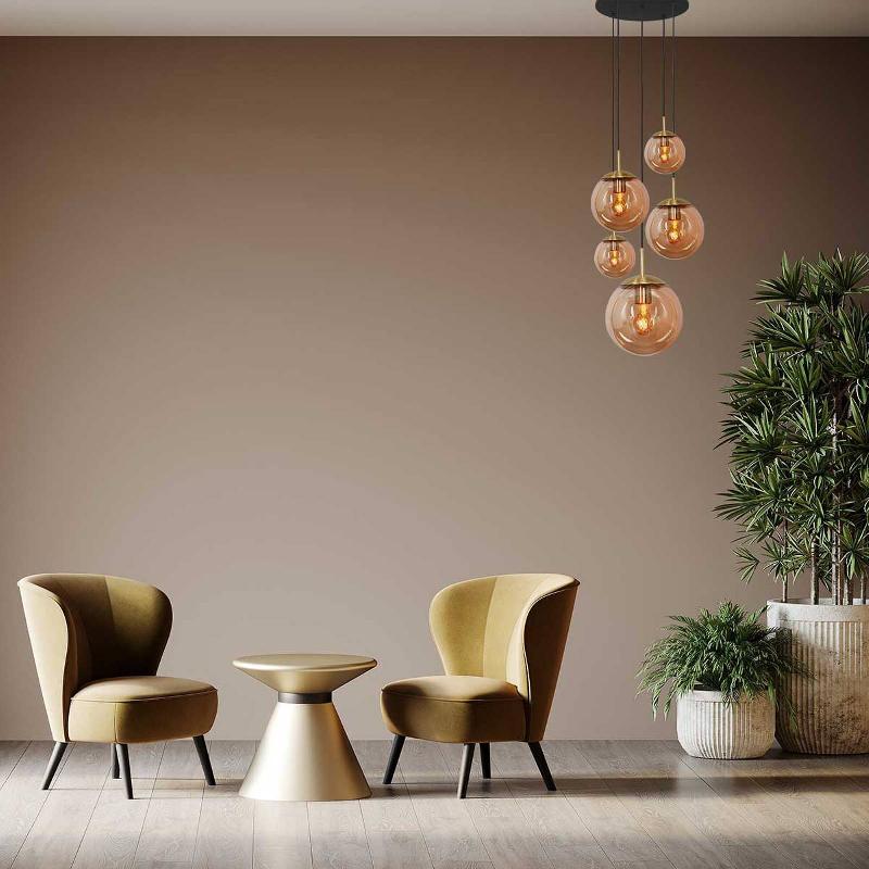 STEINHAUER SUSPENSION EN VERRE GLSABOL, LAITON, À 5 LAMPES