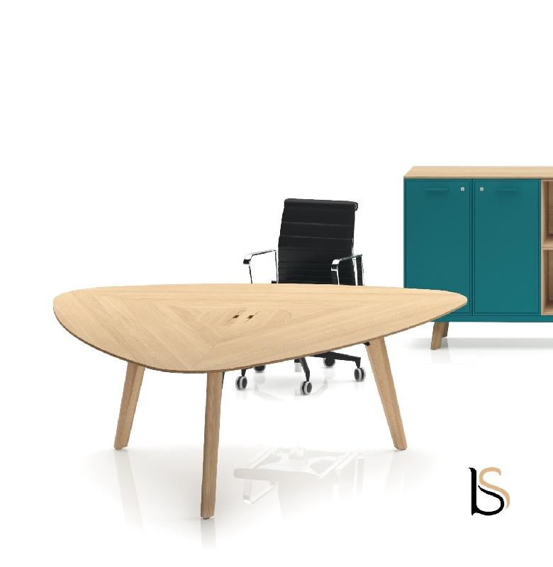 Table de réunion triangulaire Rail en bois- Bralco - Oui, Chêne blanc_0