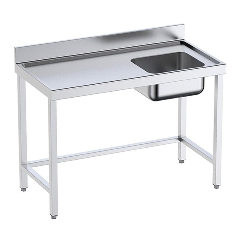 Table inox de préparation avec bords anti-ruissellement, bac à droite P 600 mm | Distform - QCDRS6 - 1200_0
