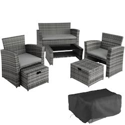 Tectake Salon de jardin Modena 3+2+1 avec housse de protection - gris - 403279 - gris multi-matériau 403279_0