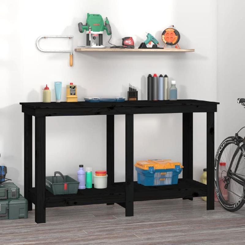 Vidaxl banc de travail noir 140x50x80 cm bois de pin massif 822510_0
