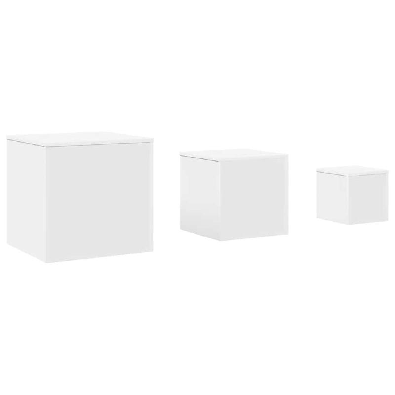 VidaXL Tables d'appoint 3 pièces en bois d'ingénierie blanc Modèle Patio Chi Plus - 808585_0