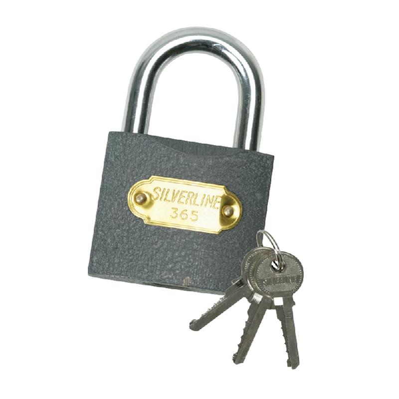 Cadenas en fer 38 mm - Silverline MSS03I - Boîtier en fer, cylindre en laiton, anse en acier trempé_0