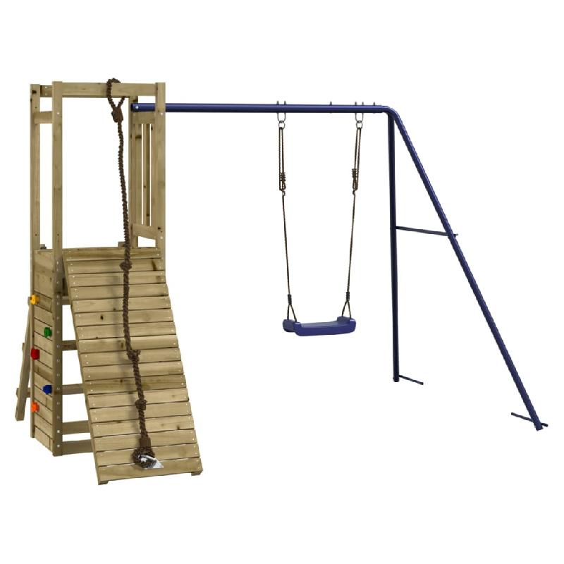 Aire de jeux d'extérieur en bois - Balançoires, toboggan, portiques robustes - 232x184x169 cm - Bois de pin imprégné - Réf. 02_0004826_0