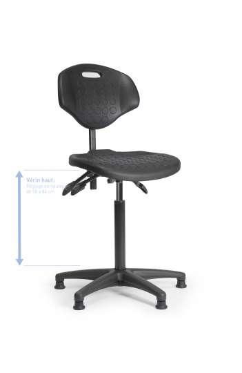 Chaise d'atelier en polyuréthane - mécanisme asynchrone - vérin haut 58-84 cm - patins - Stylasynvhp_0
