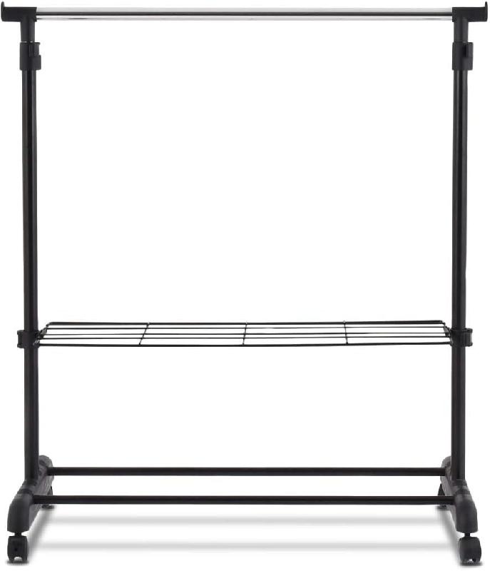 COSTWAY Porte‑vêtements avec 2 étagères et roulettes, tringle réglable en hauteur, porte‑vêtements sur roulettes stable, 84×42×92‑168 cm,_0