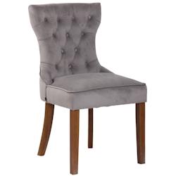 Décoshop26 - Chaise de salle à manger x 1 style Chesterfield dossier capitonné en velours gris et pieds en bois clair 10_0003737 - gris 3000251740738_0