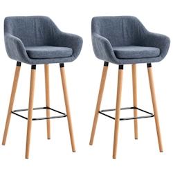 Décoshop26 - Lot de 2 tabourets de bar design et confortable en tissu bleu avec accoudoirs et repose-pieds 10_0000276 - bleu 3000861669603_0