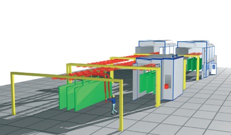Installation de poudrage manuelle - idéale pour l'industrie de la sous-traitance - avec monorail et aiguillage pneumatique_0